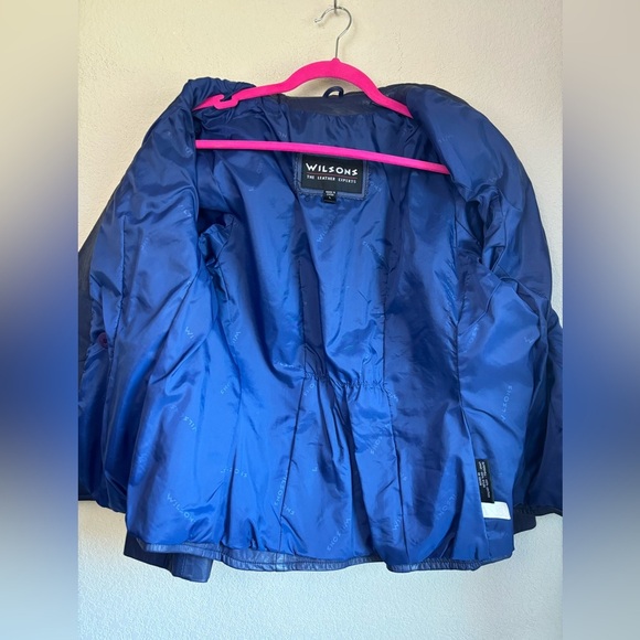 Vintage Wilsons Leather Dark Blue Double Breasted Waist Length Blazer  Jacket L - Picture 6 of 10